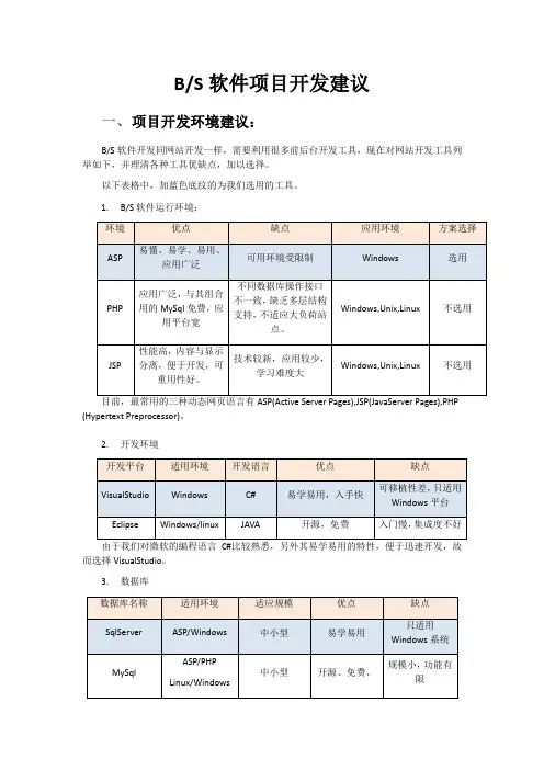 BS软件开发建议