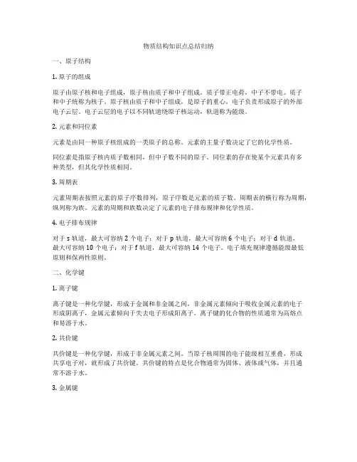 物质结构知识点总结归纳