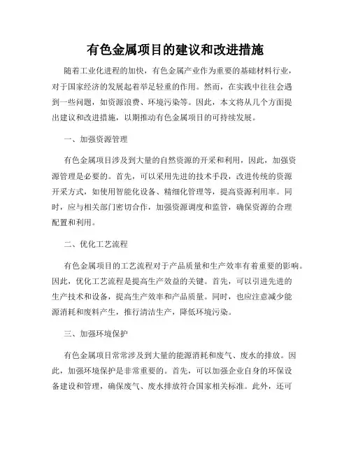 有色金属项目的建议和改进措施