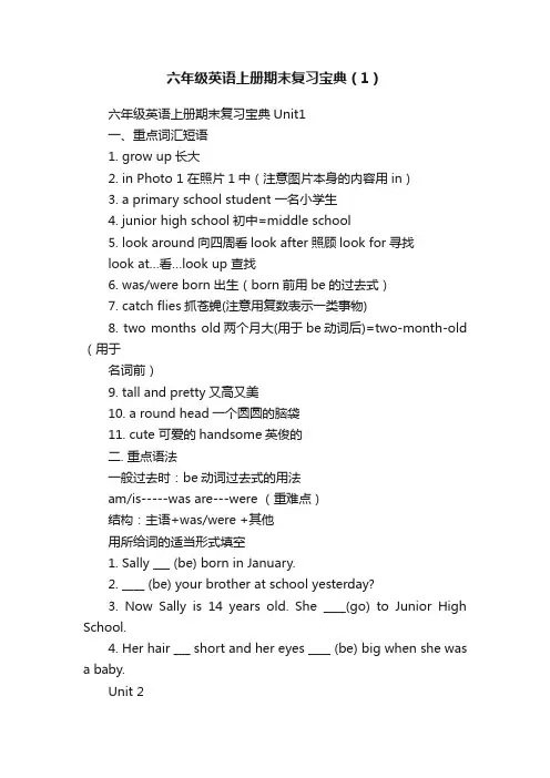 六年级英语上册期末复习宝典（1）