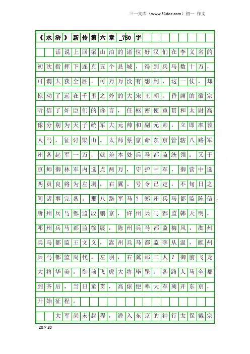 初一作文：《水浒》新传第六章_750字