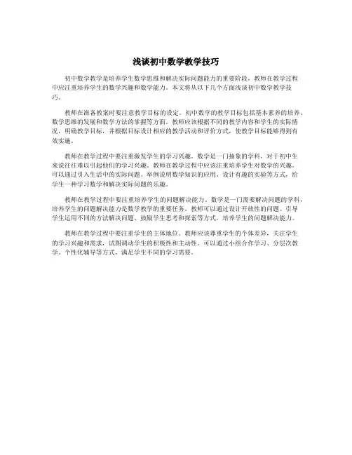 浅谈初中数学教学技巧