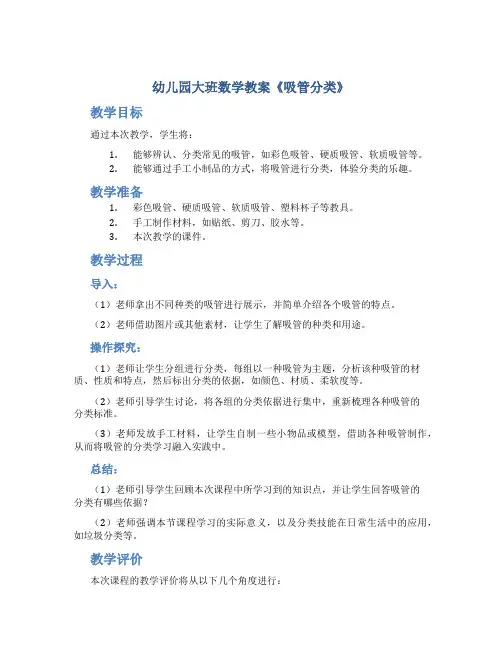 幼儿园大班数学教案《吸管分类》