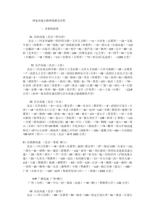 国家高速公路路线及里程