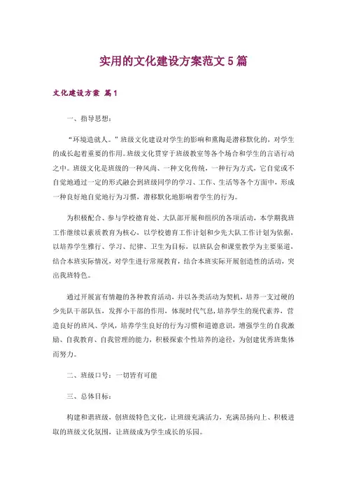 实用的文化建设方案范文5篇