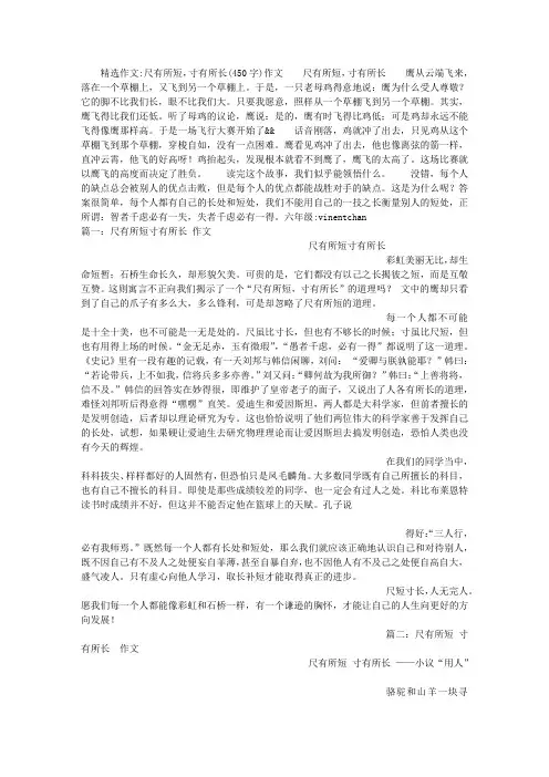 尺有所短,寸有所长(450字)作文