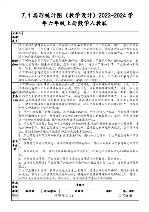 7.1扇形统计图(教学设计)2023-2024学年六年级上册数学人教版
