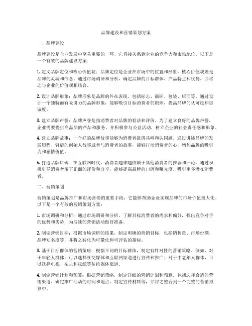 品牌建设和营销策划方案