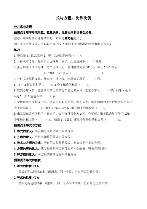 人教版六年级数学下册 6-5数的运算(方程和比例)同步拓展讲与练+奥数培优(word精编版)