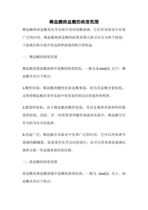 稀盐酸浓盐酸的浓度范围