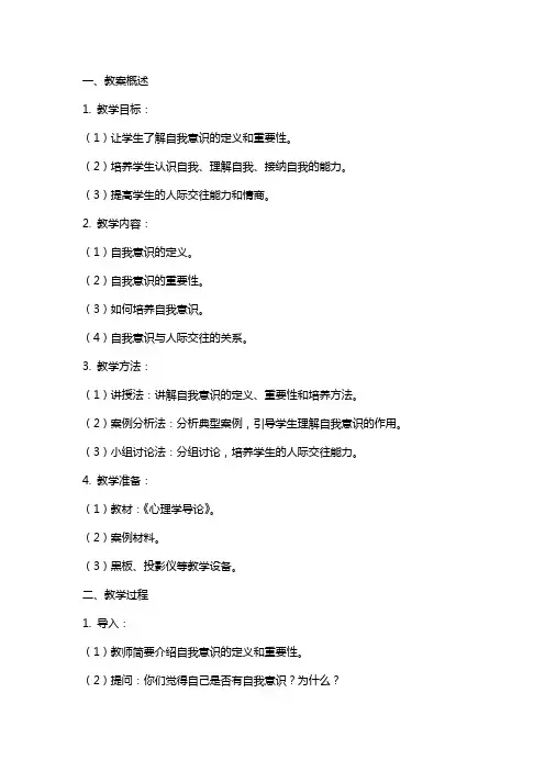 自我意识概述教案(详案)