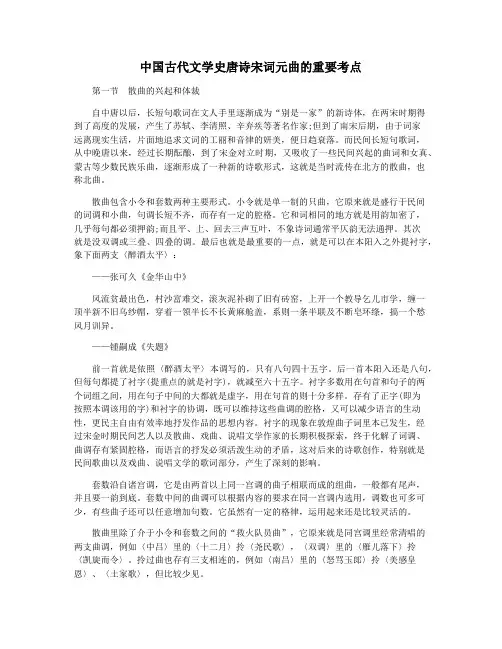 中国古代文学史唐诗宋词元曲的重要考点