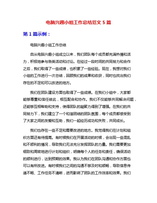 电脑兴趣小组工作总结范文5篇