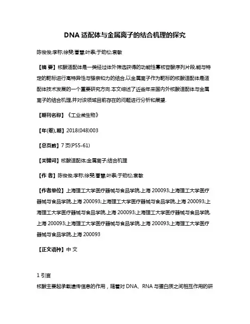 DNA适配体与金属离子的结合机理的探究