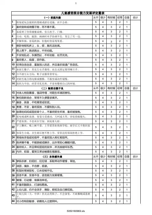 儿童感觉统合能力发展评定量表