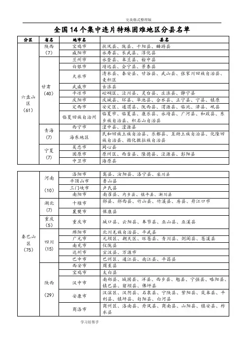 全国14个集中连片特殊困难地区分县名单[共680个]
