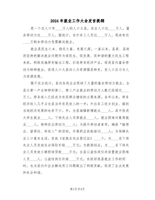 2024年就业工作大会发言提纲（二篇）