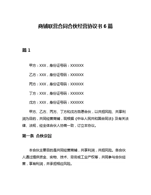 商铺联营合同合伙经营协议书6篇