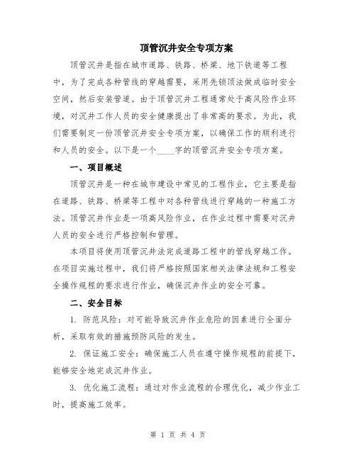 顶管沉井安全专项方案