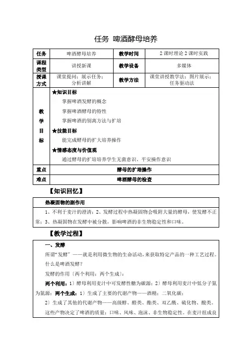 粮食工程技术《任务4.1 啤酒酵母培养》