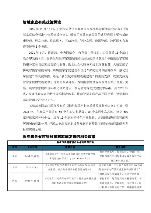 智慧家庭建设有关政策解读