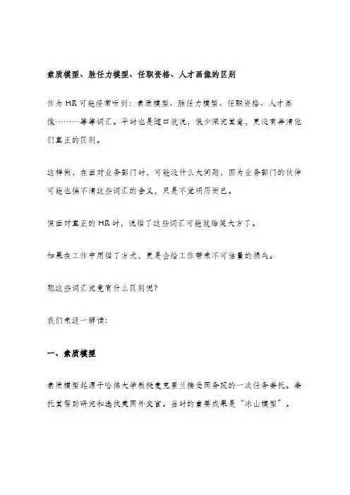 素质模型、胜任力模型、任职资格、人才画像的区别