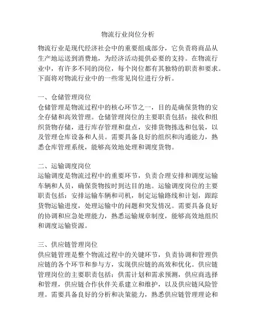 物流行业岗位分析