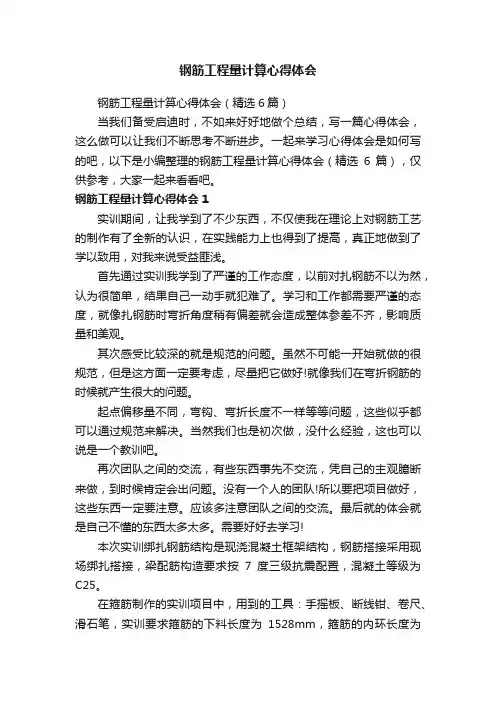 钢筋工程量计算心得体会（精选6篇）