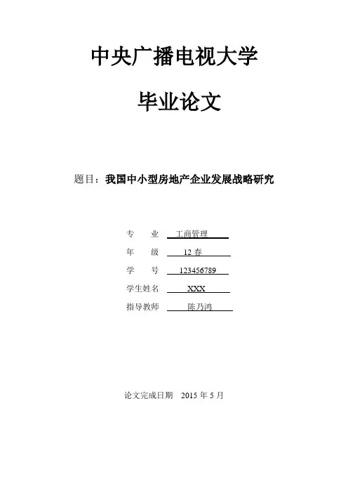 我国中小型房地产企业发展战略研究
