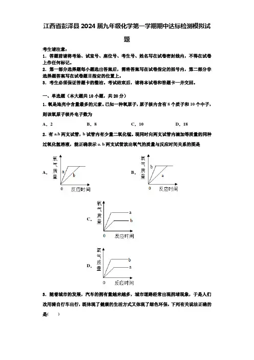 江西省彭泽县2024届九年级化学第一学期期中达标检测模拟试题含答案解析