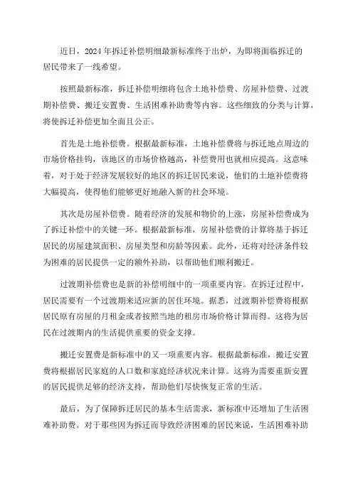 2024年拆迁补偿明细最新标准出炉
