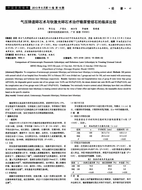 气压弹道碎石术与钬激光碎石术治疗输尿管结石的临床比较