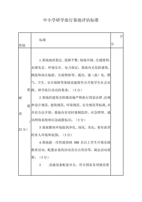 中小学研学旅行基地评估标准