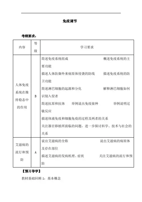 最新高中生物-免疫调节复习学案 精品