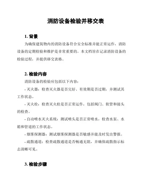 消防设备检验并移交表