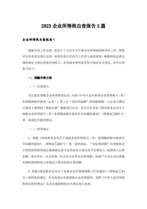 2023企业所得税自查报告5篇