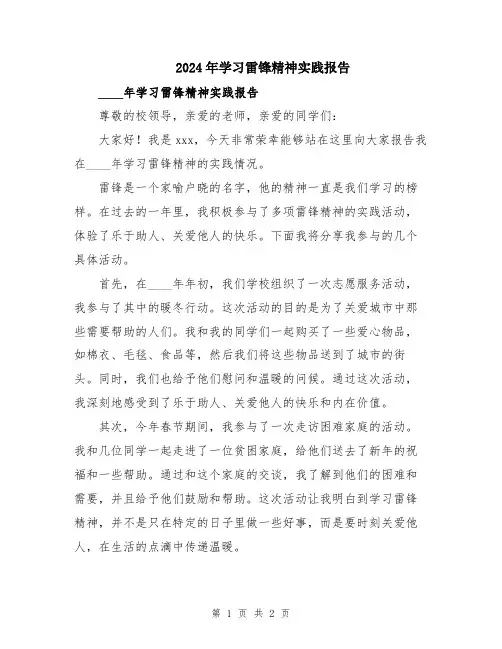 2024年学习雷锋精神实践报告