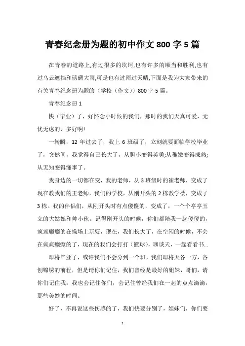 青春纪念册为题的初中作文800字5篇