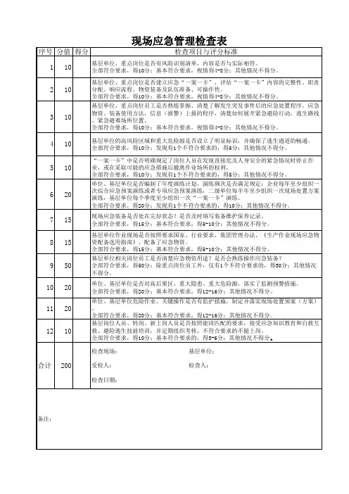 现场应急管理检查表