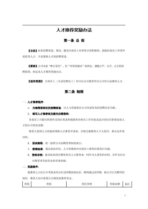 内部人才推荐奖励办法