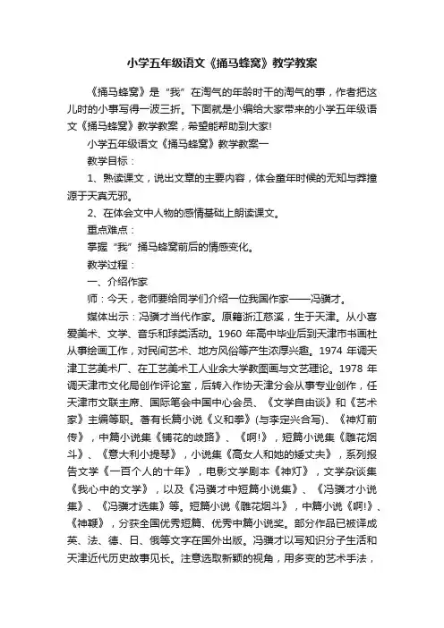 小学五年级语文《捅马蜂窝》教学教案
