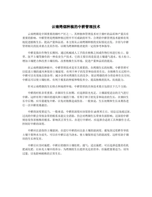 云南烤烟种植的中耕管理技术