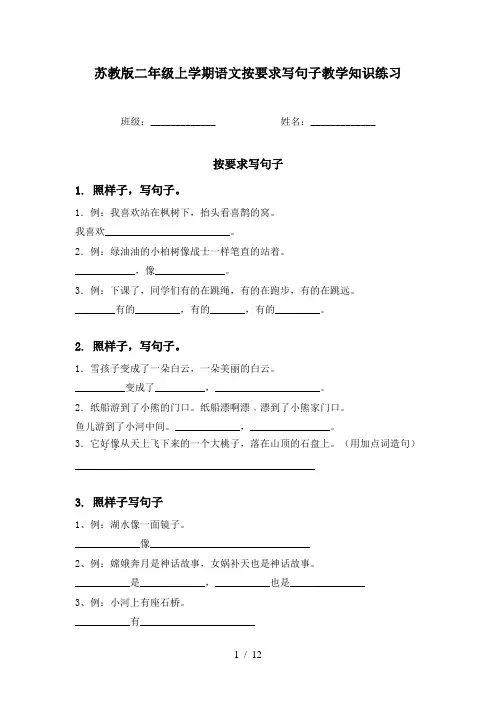 苏教版二年级上学期语文按要求写句子教学知识练习