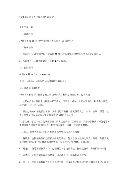 2020年大学个人工作计划5篇范文