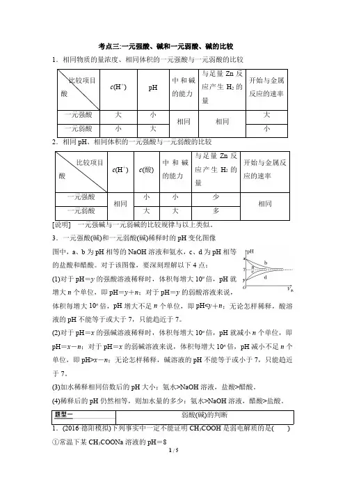 考点突破：一元强酸、碱和一元弱酸、碱的比较