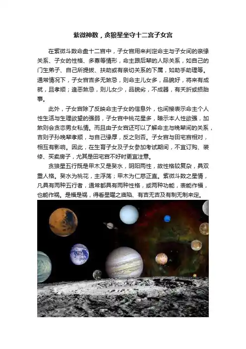紫微神数，贪狼星坐守十二宫子女宫