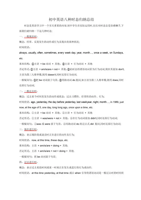 初中英语八种时态归纳总结