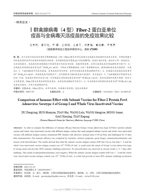 Ⅰ群禽腺病毒（4_型）Fiber-2_蛋白亚单位疫苗与全病毒灭活疫苗的免疫效果比较