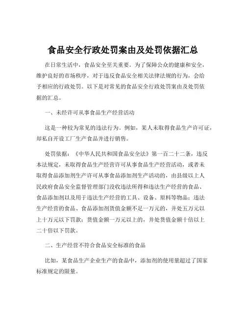 食品安全行政处罚案由及处罚依据汇总