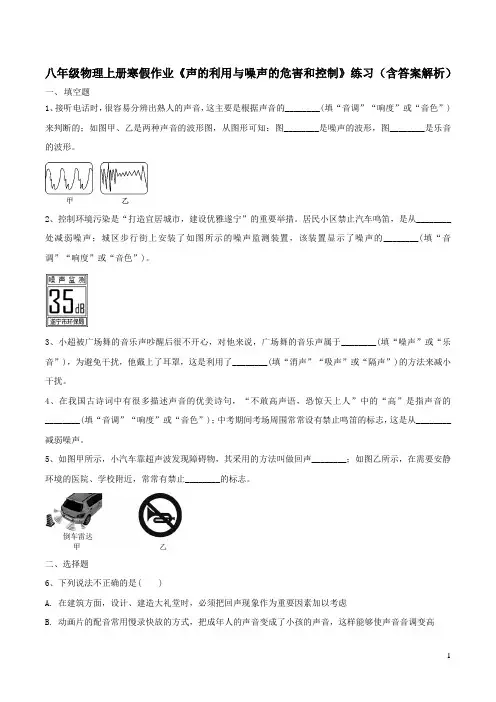 八年级物理上册寒假作业《声的利用和噪声的危害和控制》练习(含答案解析)